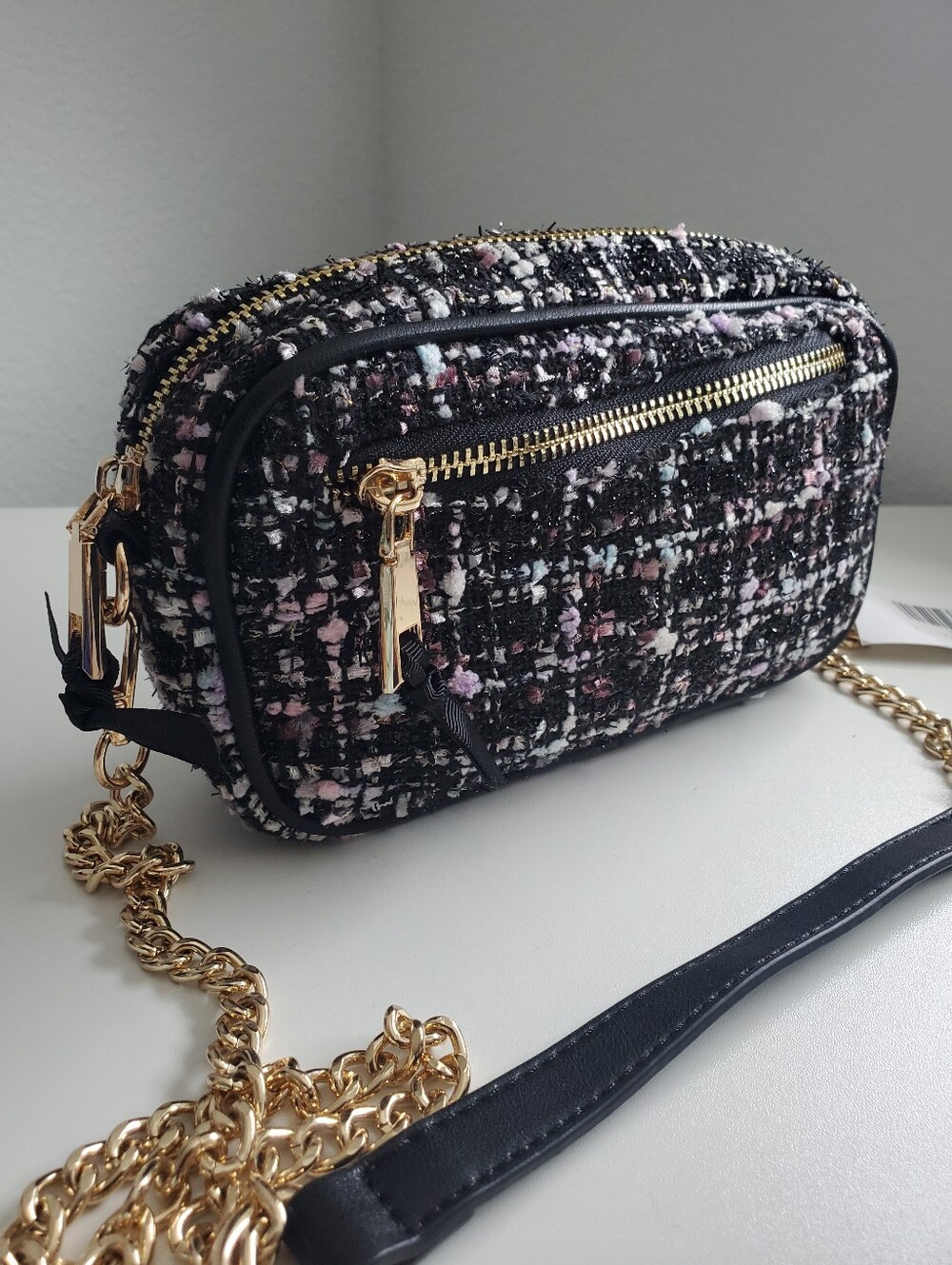 Ahdorned Black Tweed Crossbody Bag